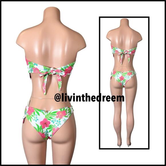 Beach Bunny Bethany Bandeau XL & Bethany Tango Bottom L Pink Jungle Floral $218 - Picture 7 of 14